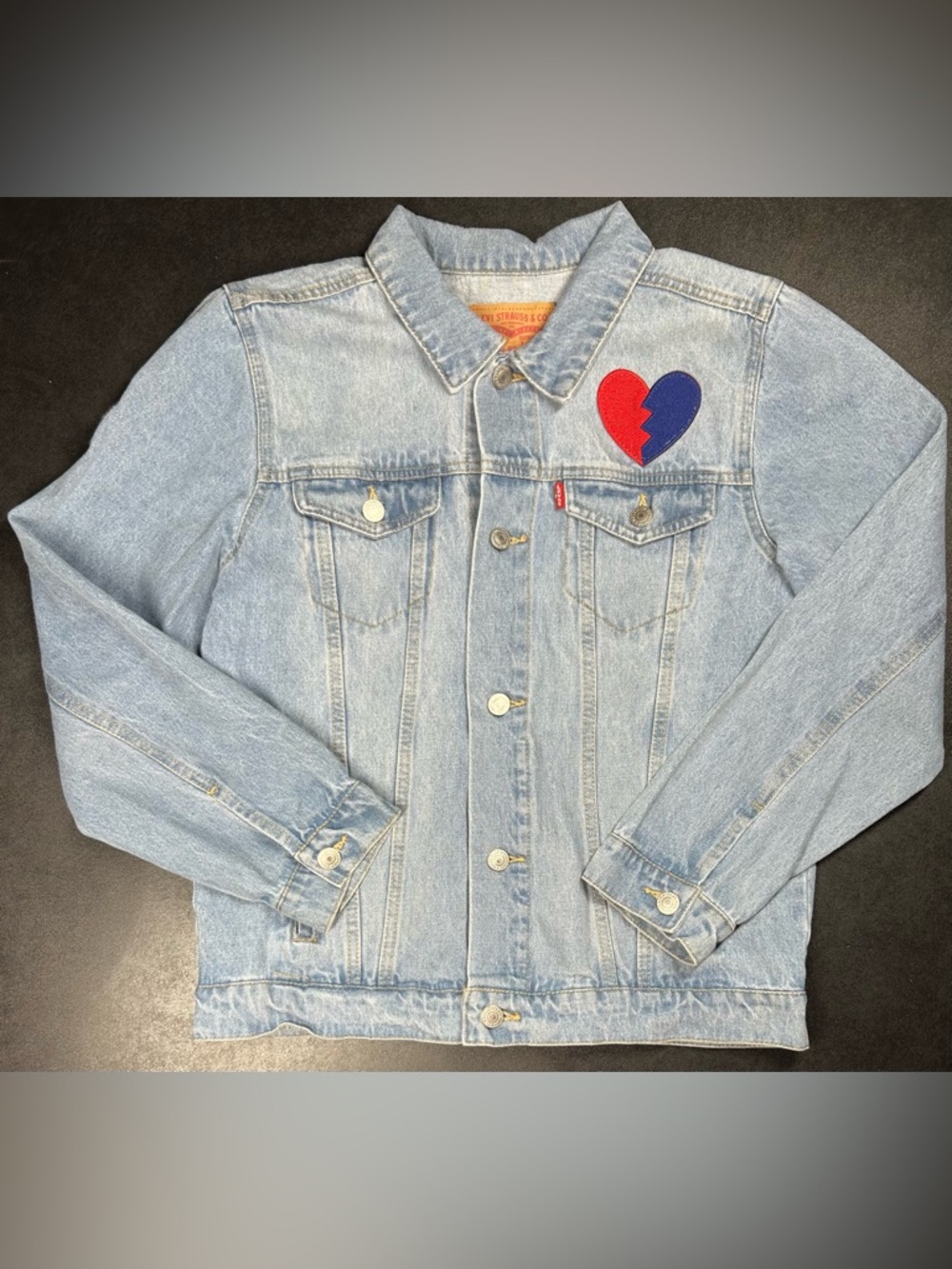 Levi's Size Large Kids Denim Jacket W/Patches Jean Coat